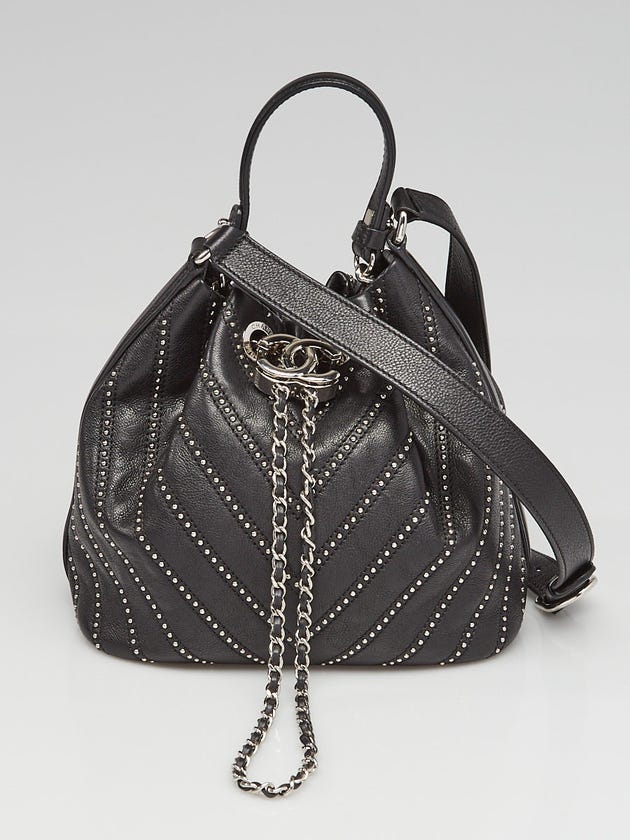 Chanel Black Leather Stud Wars Small Drawstring Bag