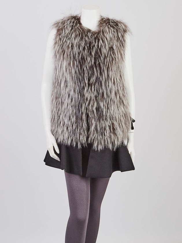 Moncler Black/White Fox Fur Peplum Vest Size 0/XS