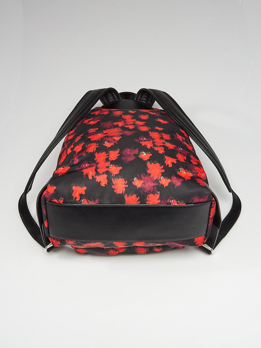 Givenchy Black Backpack with Floral Accents Givenchy Black/Red Floral Print Nylon Backpack Bag | Yoogi main image 2
