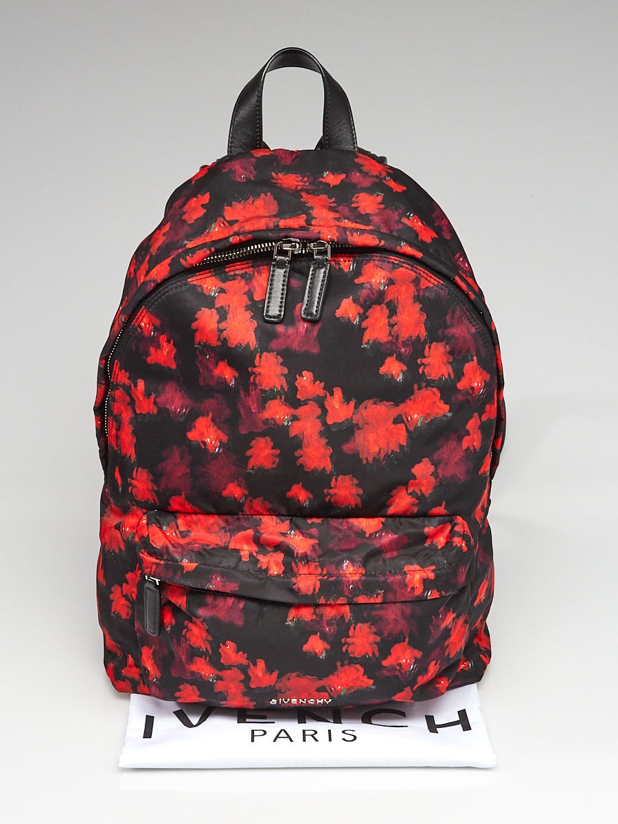 Givenchy Black/Red Floral Print Nylon Backpack Bag - Yoogi's Closet