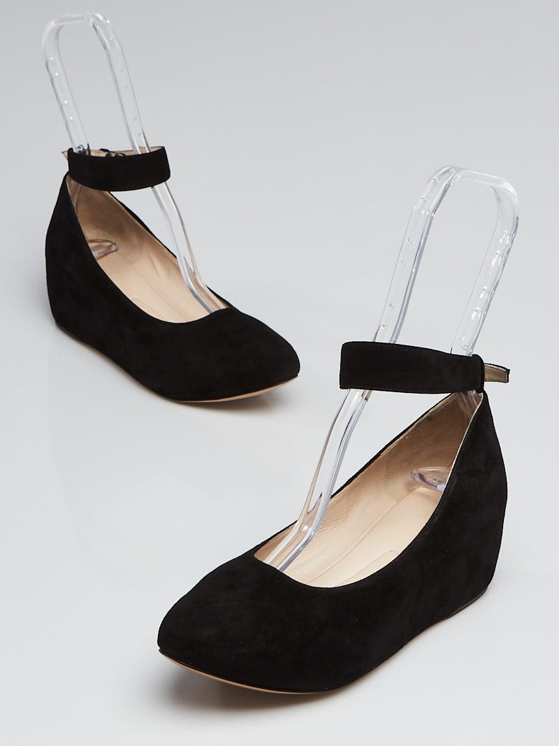 Black suede wedges with ankle strap on sale
