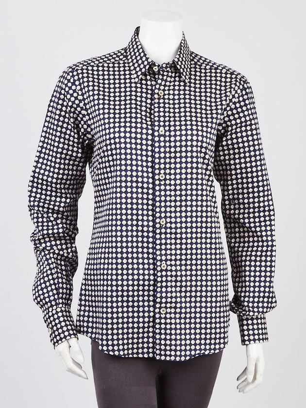 Gucci Blue/White Cotton Shell Print Men's Button Up Shirt Size 15/38