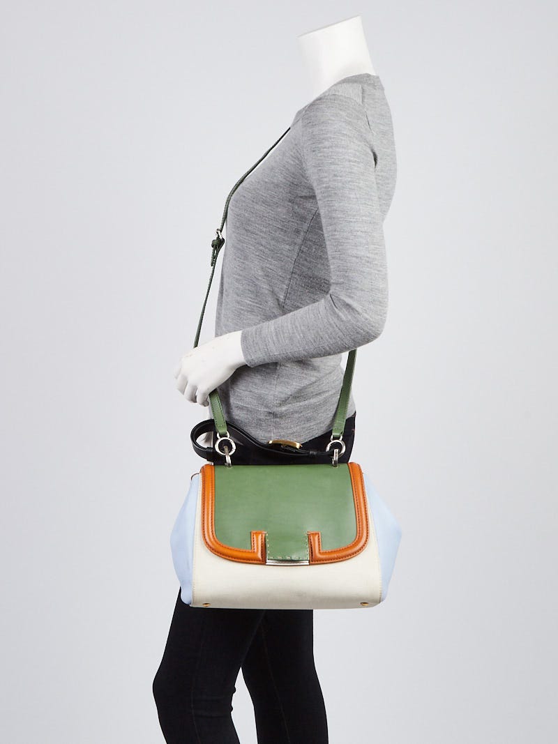 Fendi Green/Blue Multicolor Leather and Canvas Colorbock Silvana