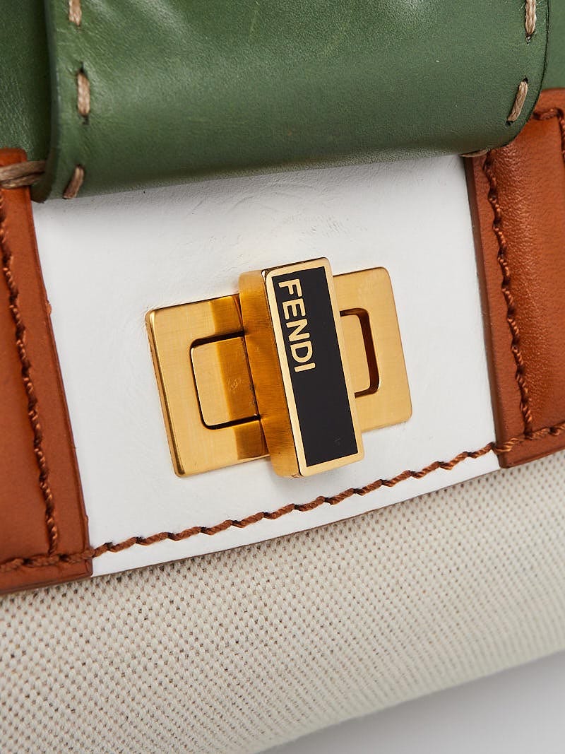 Fendi Green/Blue Multicolor Leather and Canvas Colorbock Silvana
