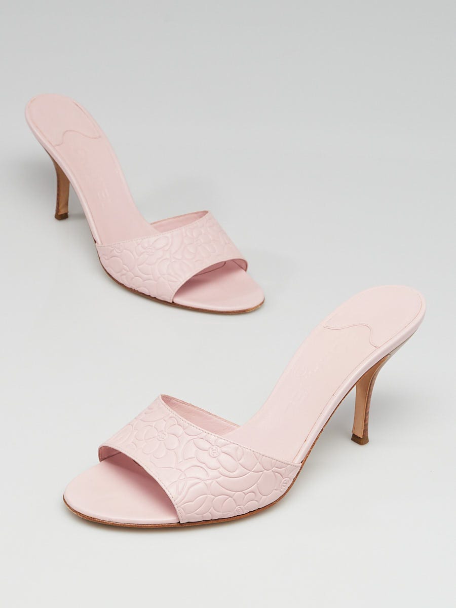 Chanel Pink Camellia Embossed Leather Open Toe Mule Sandals Size 10.5/41 -  Yoogi's Closet