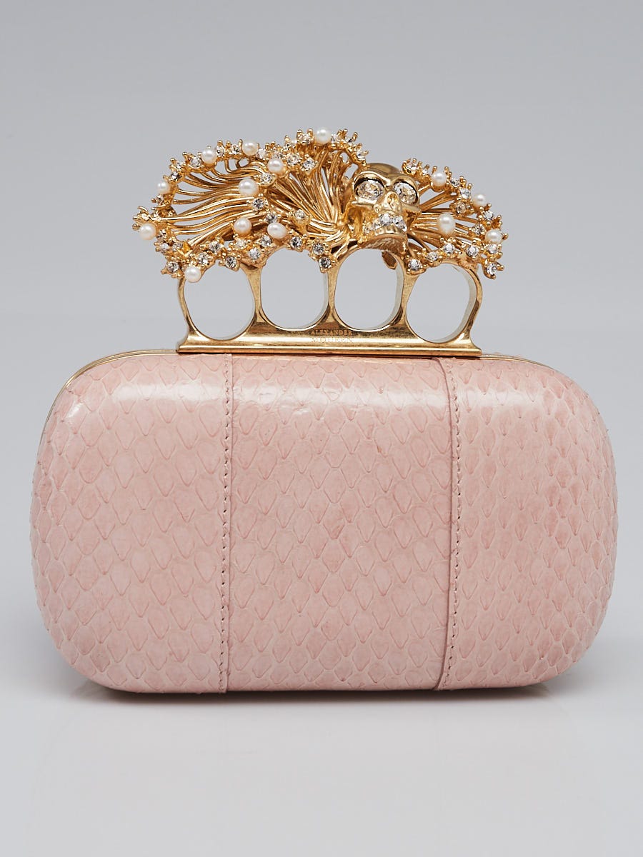Alexander McQueen Pink Python Knuckle Box Clutch Bag - Yoogi's Closet