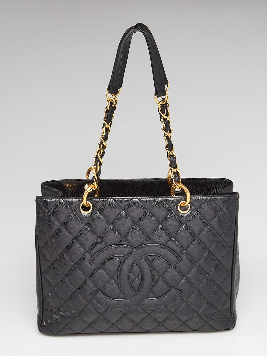 Chanel black quilted caviar leather grand shopping tote shop