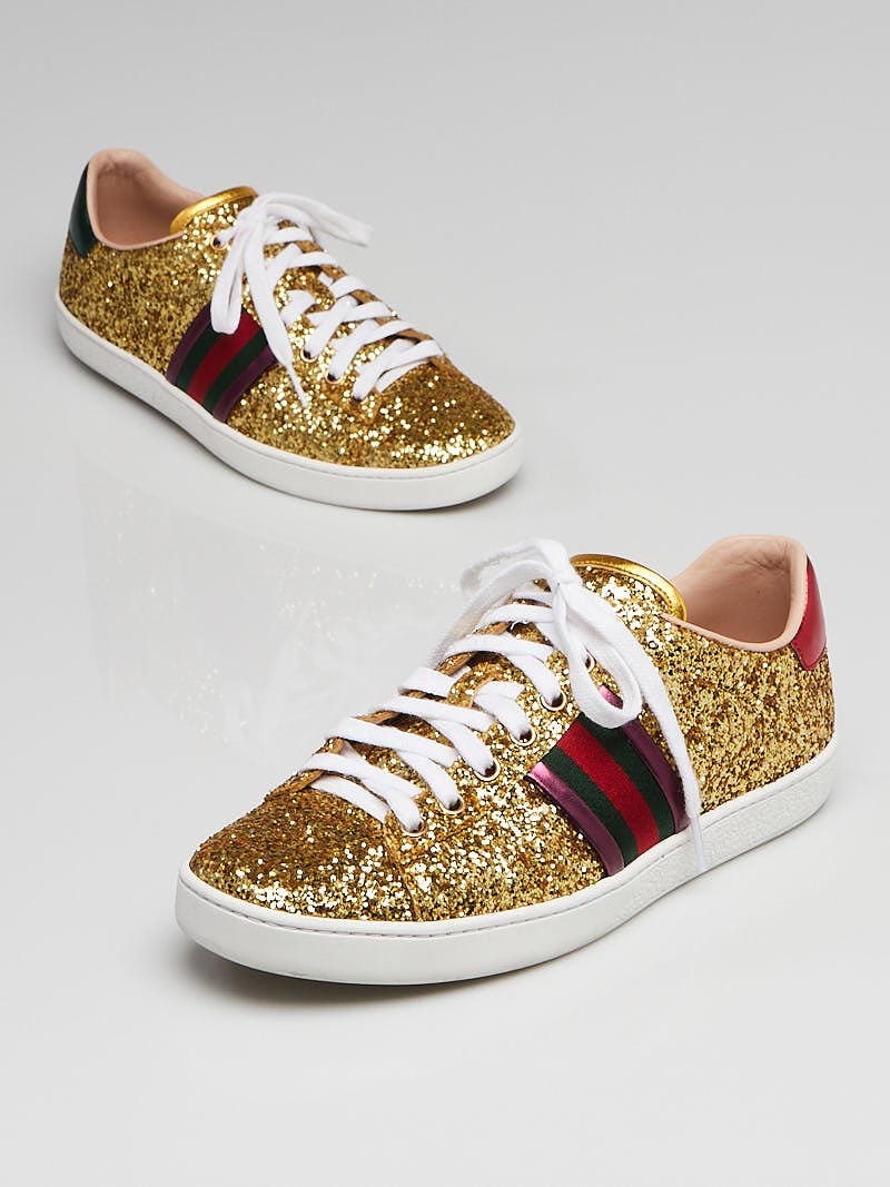Gold glitter gucci discount sneakers