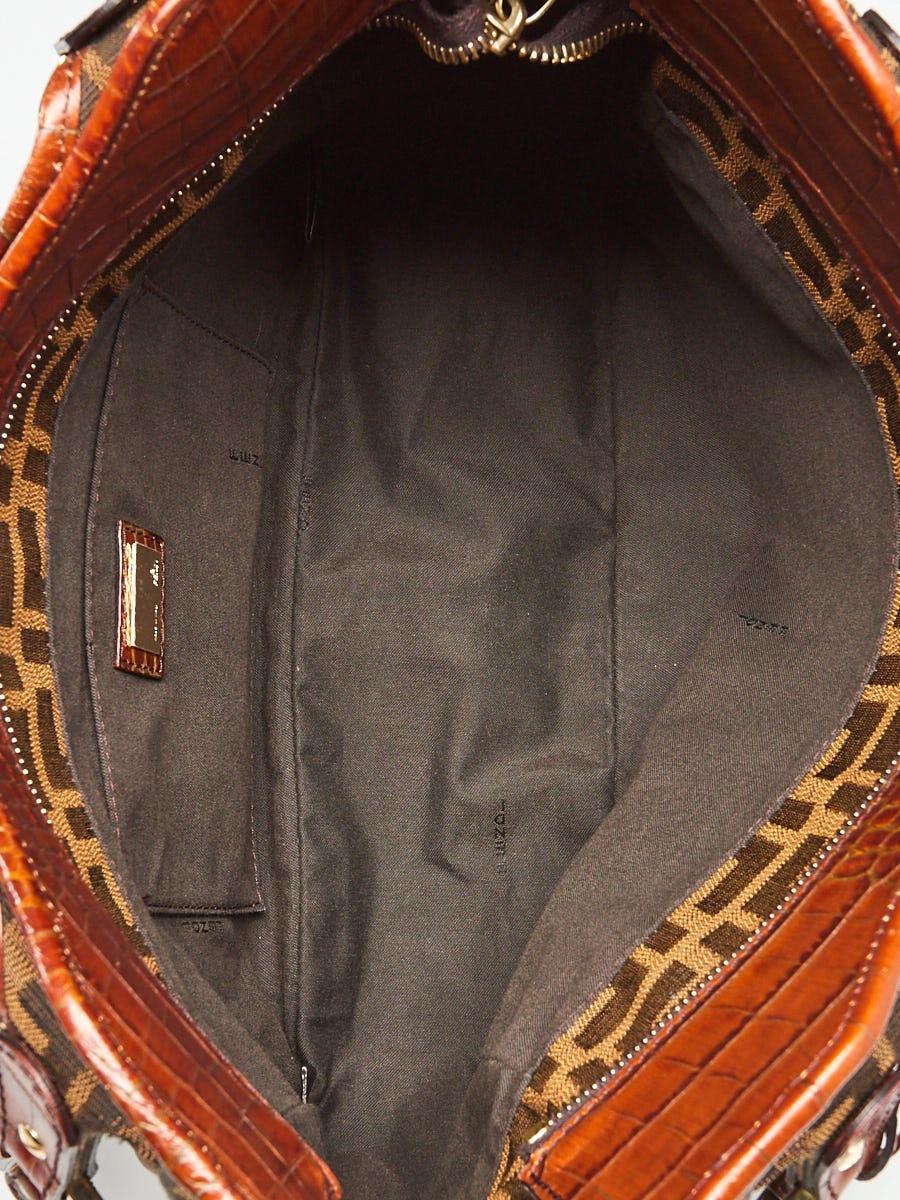 Fendi Tobacco Zucca Print Canvas and Brown Croc Embossed