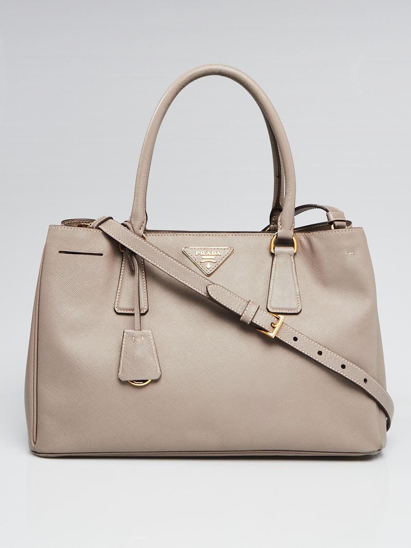 Prada Argilla Saffiano Lux Leather Small Tote Bag