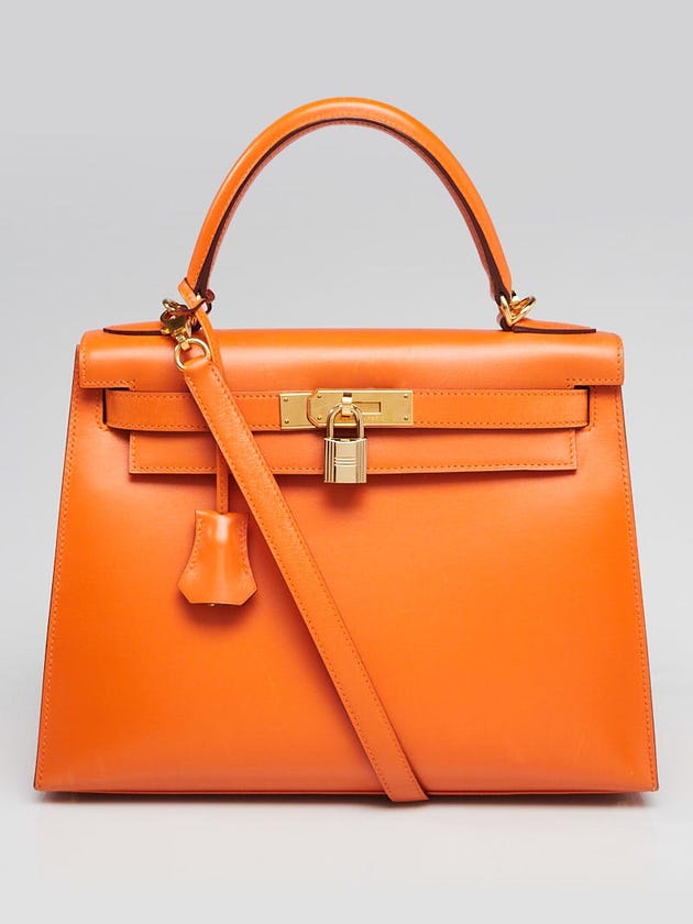 Hermes 28cm Orange Box Leather Gold Plated Kelly Sellier Bag