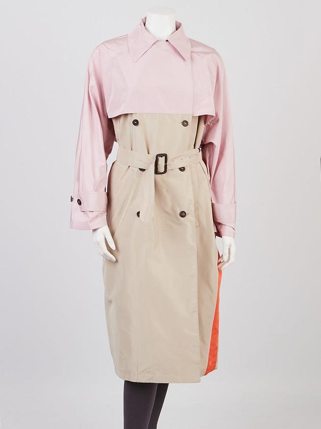 Prada Beige/Pink/Orange Silk Long Trench Coat Jacket Size 4/38