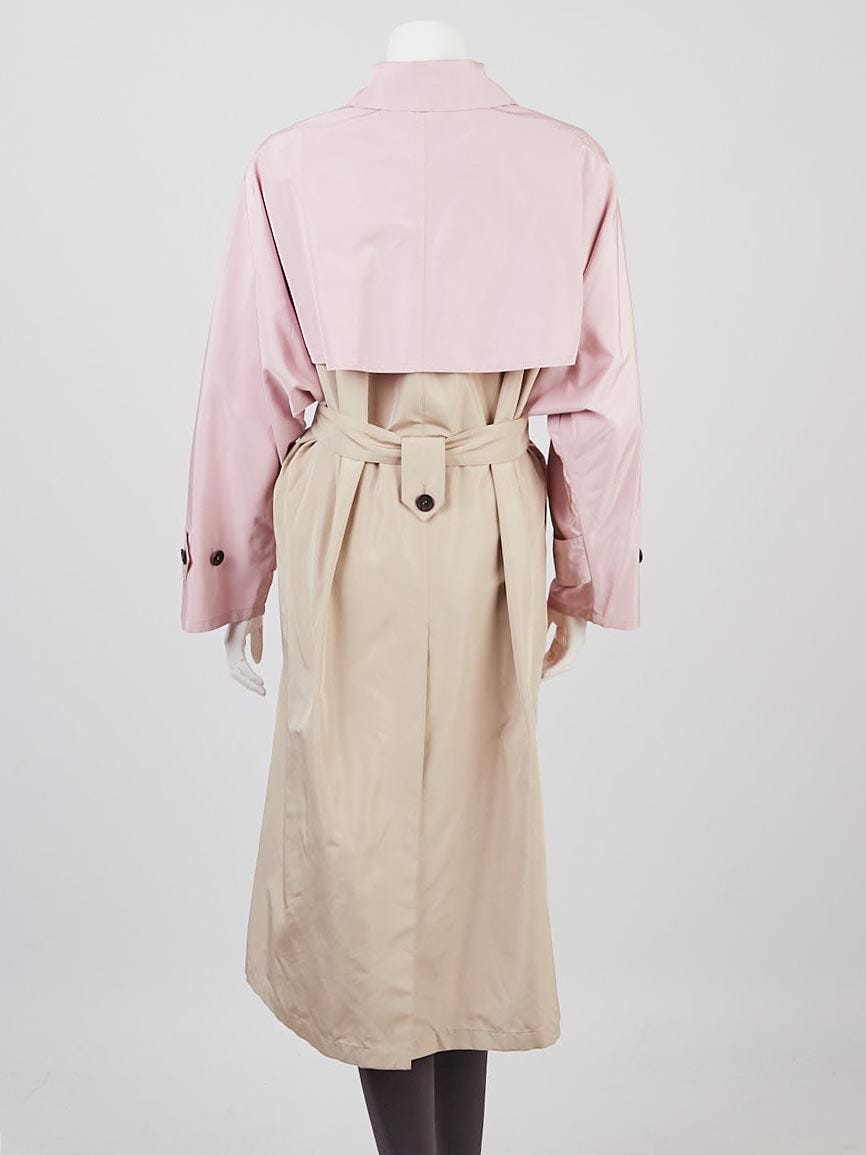 Prada Beige/Pink/Orange Silk Long Trench Coat Jacket Size 4/38