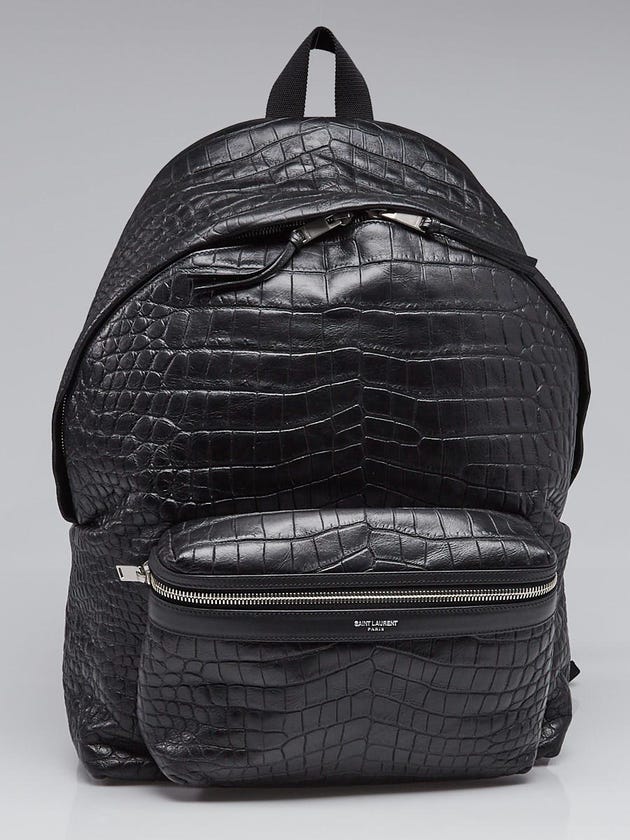 Yves Saint Laurent Black Crocodile Embossed Leather City Backpack