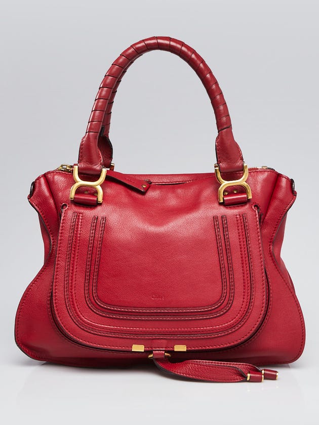 Chloe Red Pebbled Leather Medium Marcie Satchel Bag