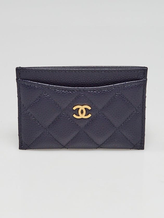 Chanel Navy Blue Quilted Caviar Leather CC Card Holder
