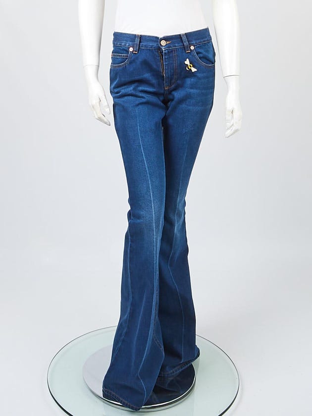 Gucci Blue Denim Patches Flare Jeans Size 26