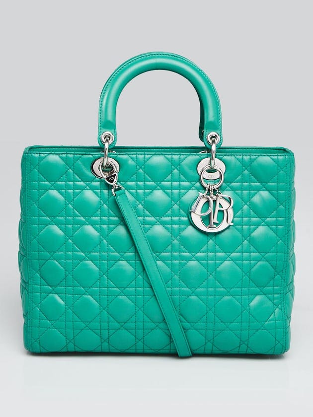 Christian Dior Green Cannage Quilted Lambskin Leather Large Lady Dior Bag