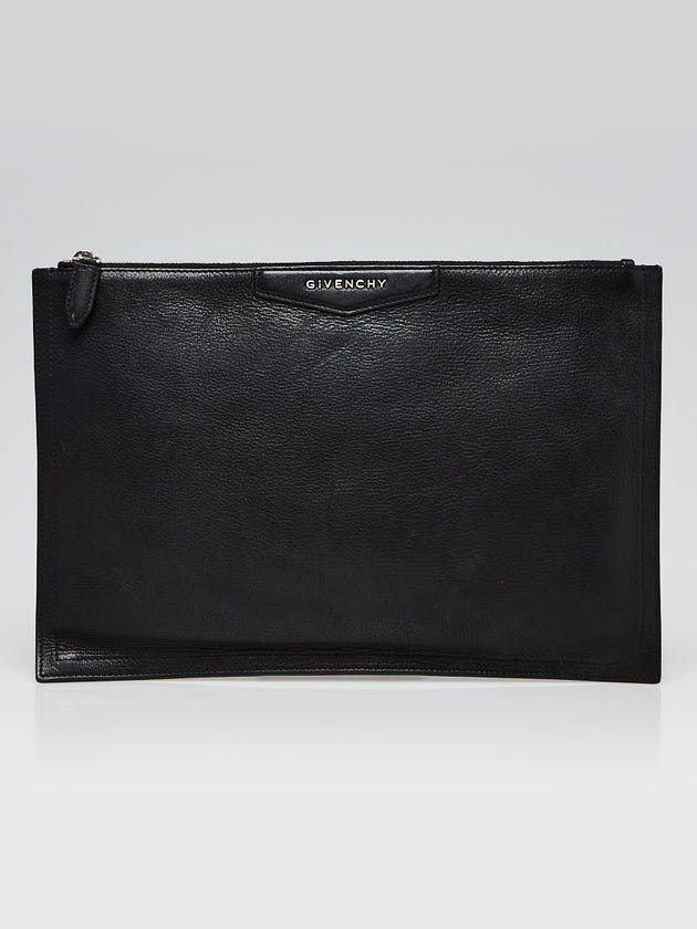 Givenchy Black Pebbled Leather Antigona Zip Clutch Bag
