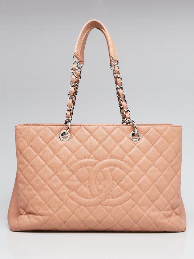 Chanel Beige Quilted Caviar Leather XL Grand Shopping Tote Bag