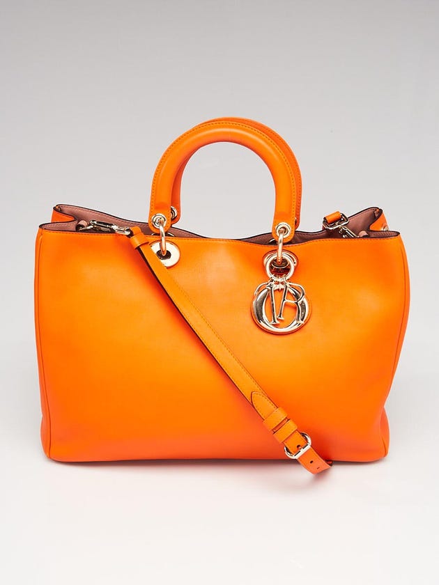 Christian Dior Orange Calfskin Leather Large Diorissimo Tote Bag