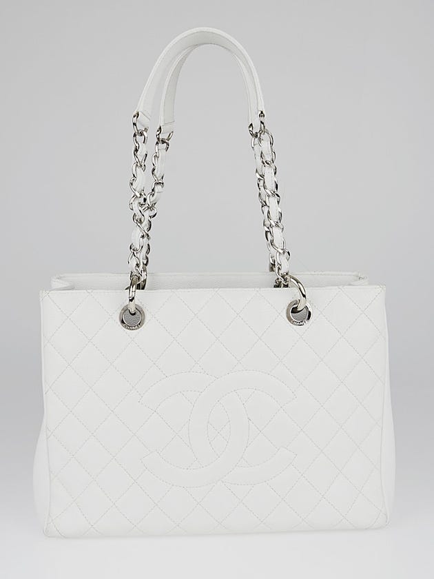 Chanel White Quilted Caviar Leather Grand Shopping Tote Bag