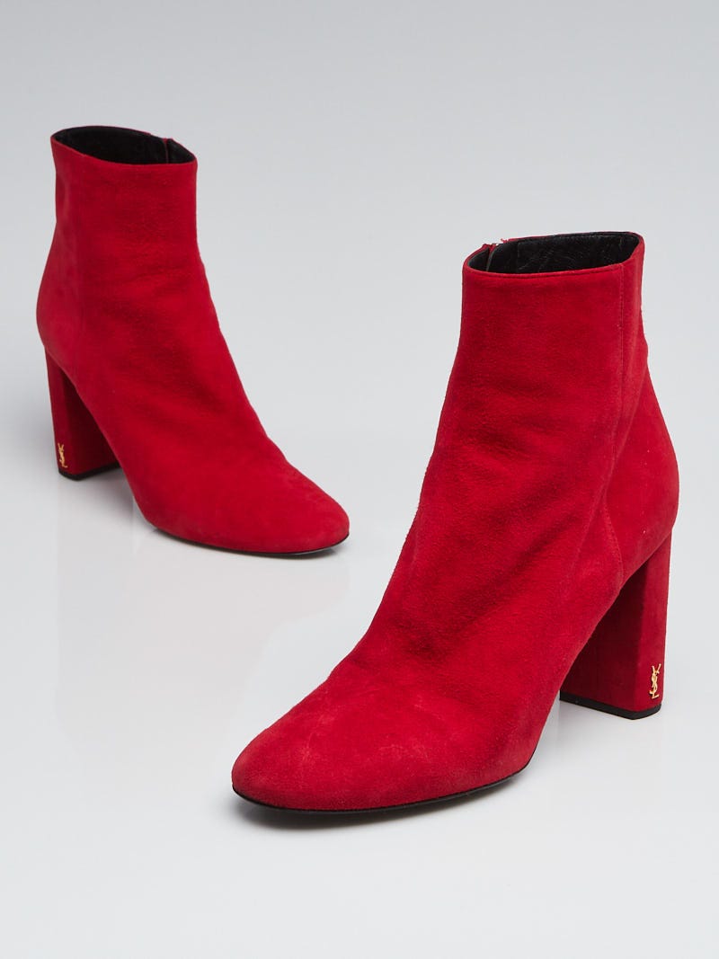 Yves Saint Laurent Red Suede Loulou Booties Size 8.5 39 Yoogi s Closet