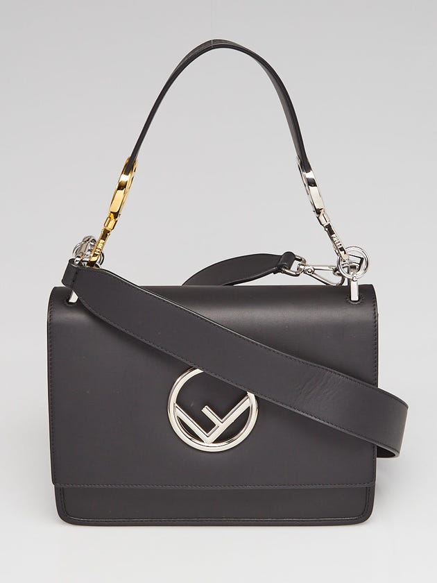 Fendi Black Calfskin Leather Kan I Logo Shoulder Bag 8BT284