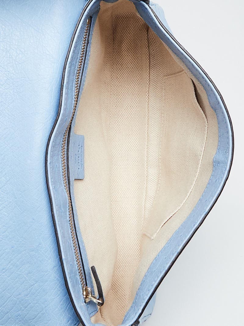Gucci Light Blue Ostrich Soho Chain Flap Shoulder Bag