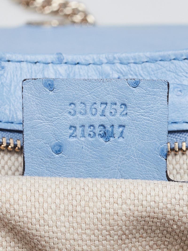 Gucci Light Blue Ostrich Soho Chain Flap Shoulder Bag