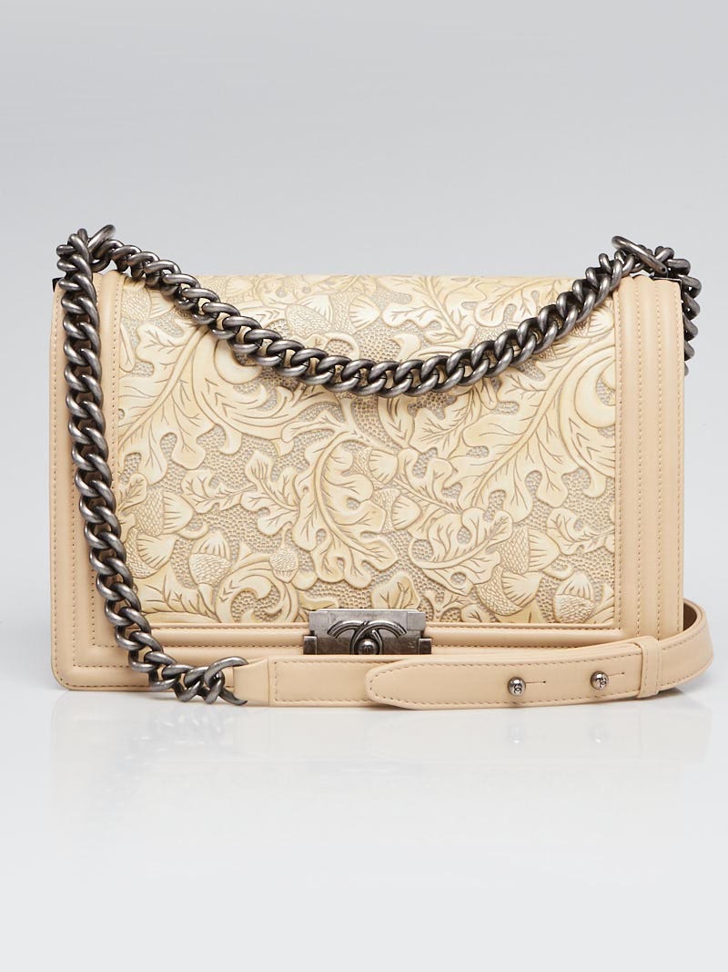 Chanel Light Beige Embossed Leather Cordoba New Medium Boy