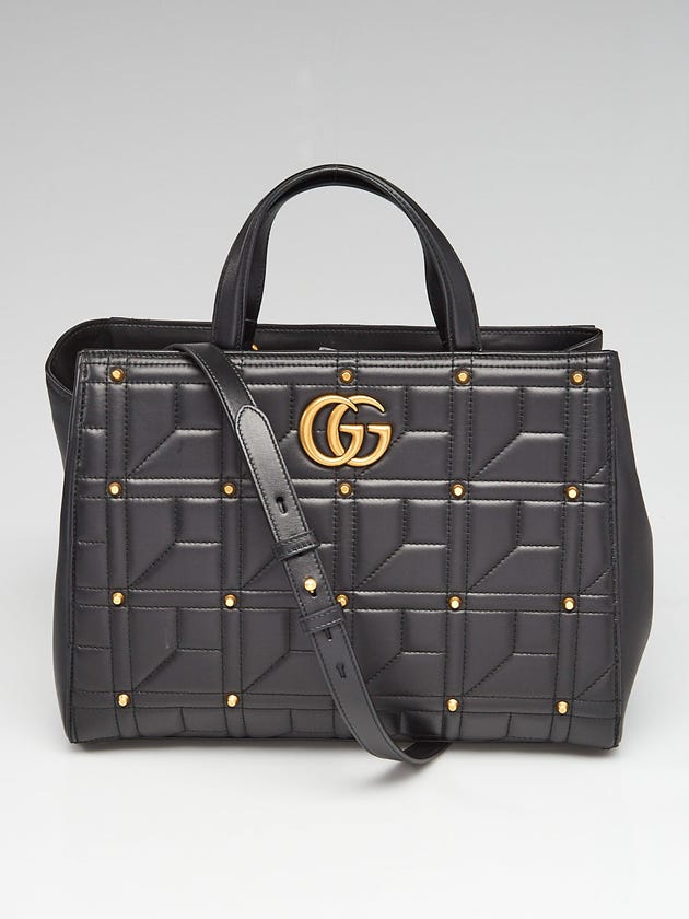 Gucci Black Quilted Leather Studded Marmont Medium Top Handle Tote Bag
