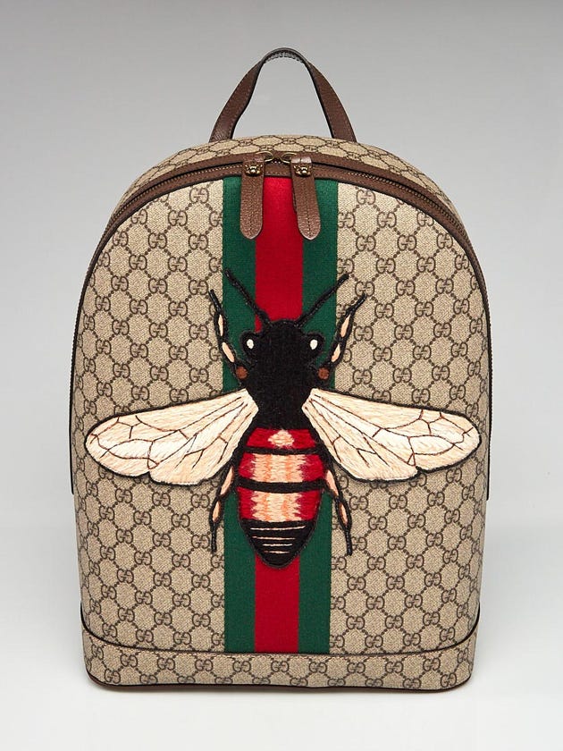 gucci mini backpack gold bees GG Supreme Monogram Print Small Day Beige Oro Black 1398919 FASHIONPHILE around main compartment GUCCI Bees Small Day GG