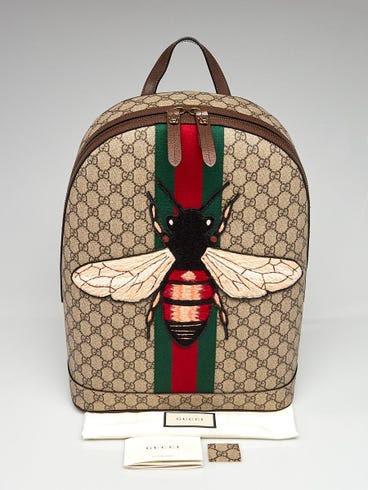 coach backpack with bees Decorative Bee Set Signature jacquard refined pebble leather and smooth calf leather Inside zip cell phone and multifunction pockets Inside tech sleeve Drawstring and snap closures fabric lining Top handle with 3 1/4 drop Outside zip and flap pockets Adjustable shoulder straps Luggage sleeve 11 1/4 (L) x 17 3/4 (H) x 6 1/2 (W) Style No. Gucci Beige/Ebony GG Coated Canvas