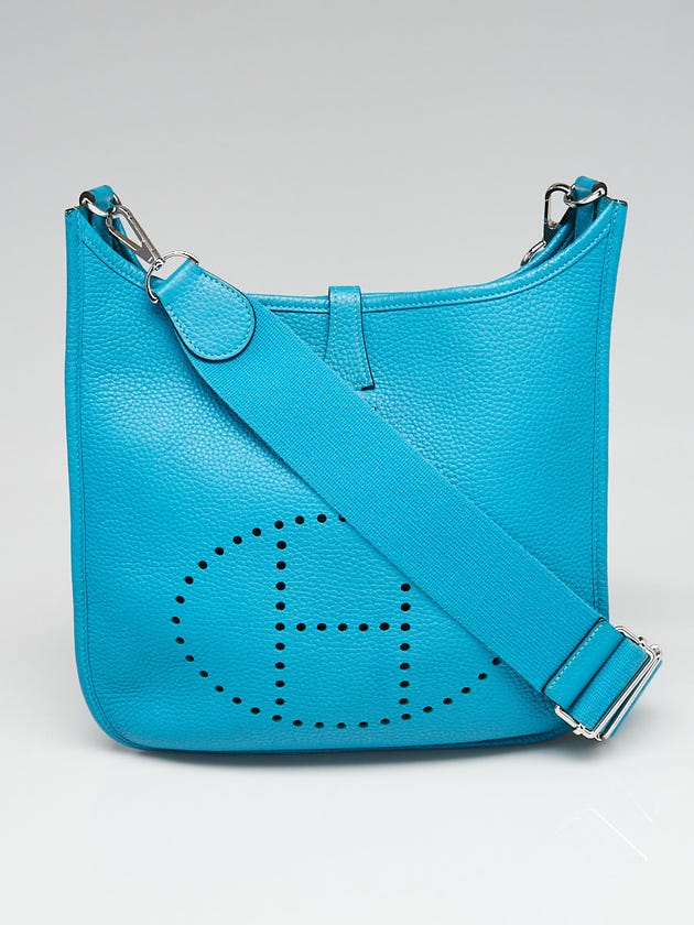 Hermes Blue Paon Clemence Leather Evelyne PM III Bag