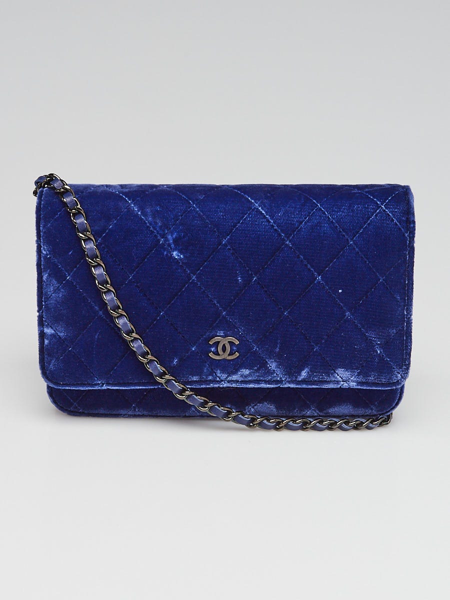 Chanel Blue Quilted Velvet Classic WOC CC Clutch Bag - Yoogi's Closet