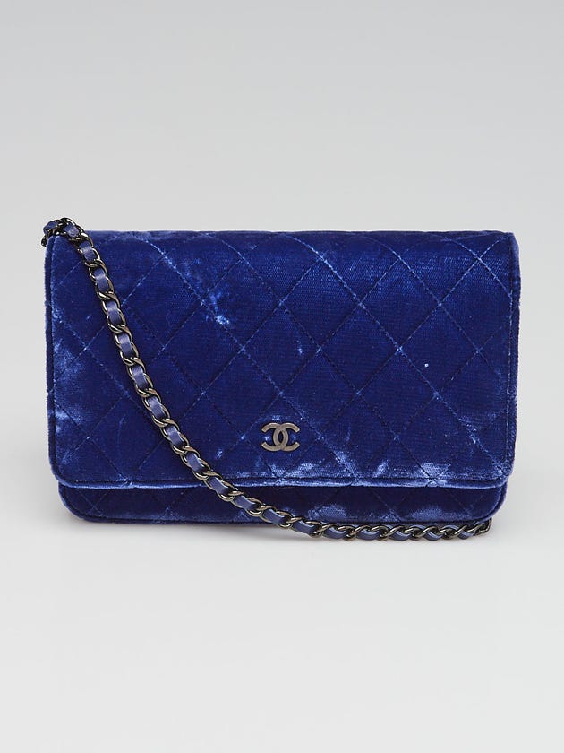 Chanel Blue Quilted Velvet Classic WOC CC Clutch Bag