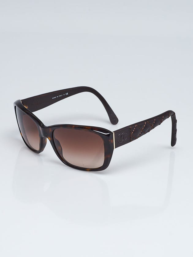 Chanel Tortoise Shell Acetate Frame and Leather Quilted Sunglasses- 5201