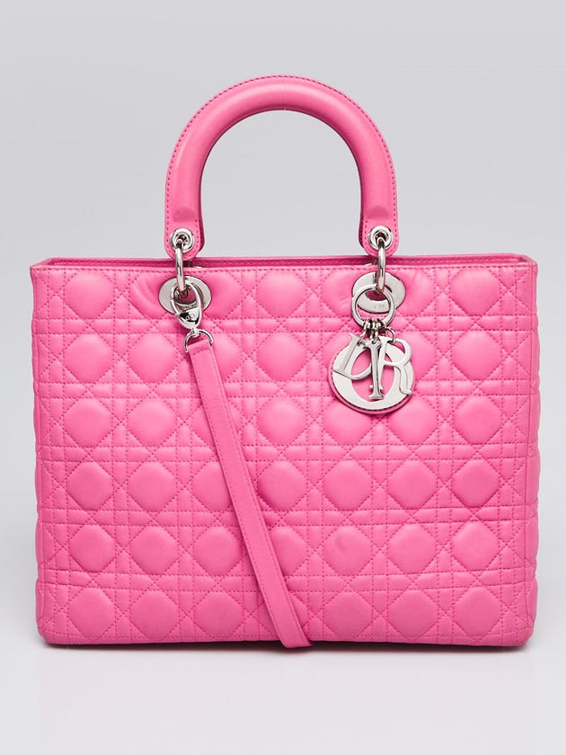 Christian Dior Pink Cannage Quilted Lambskin Leather Large Lady Dior Bag