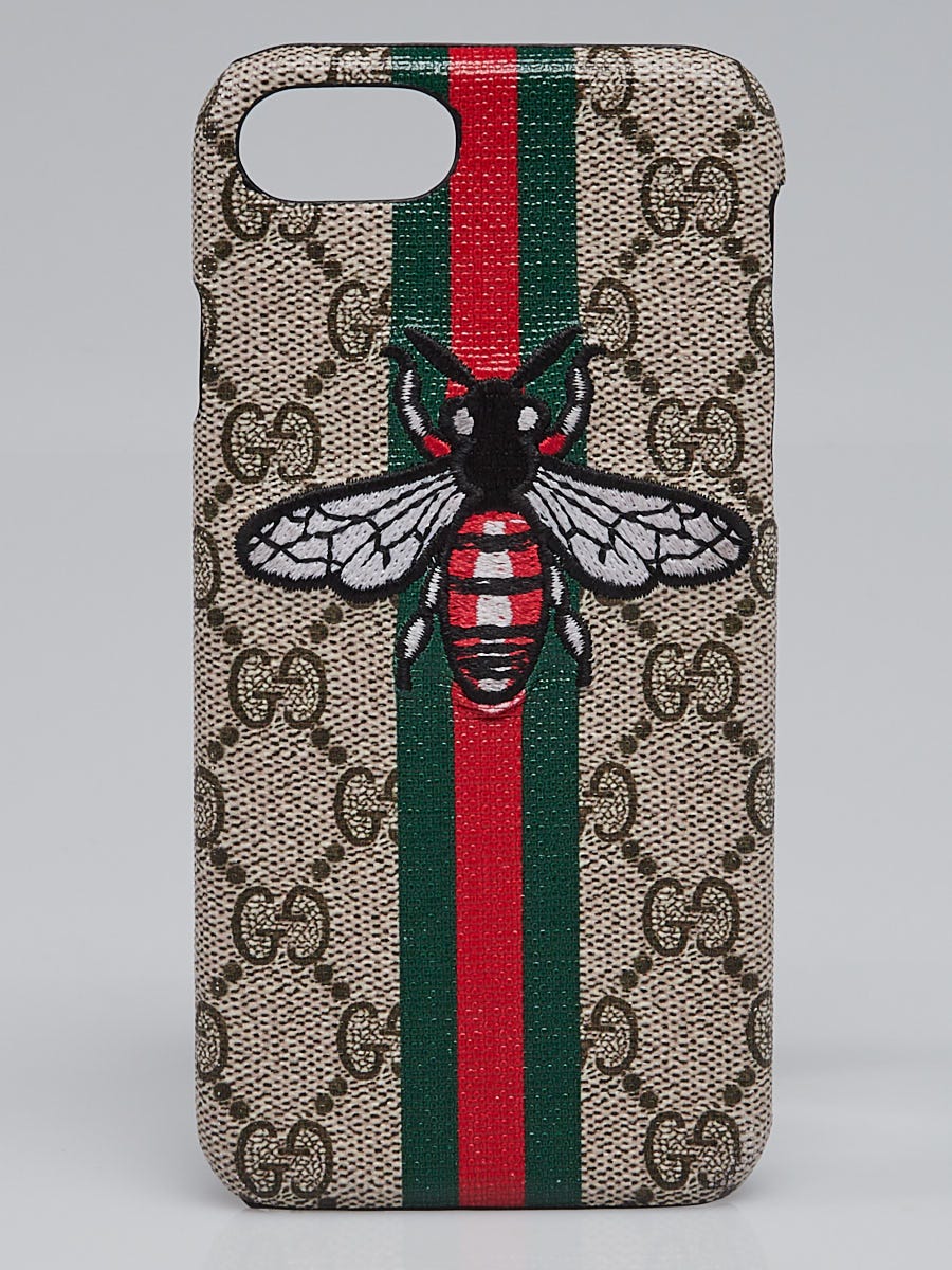 Gucci Beige/Ebony GG Supreme Bee Canvas iPhone 8 Case - Yoogi's Closet