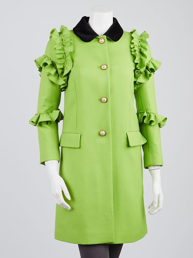Gucci Green Wool Ruffle and Velvet Collar Coat Size 4/38