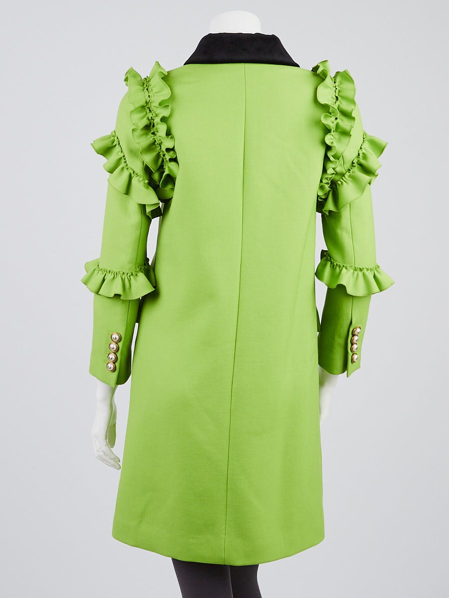 Gucci Green Wool Ruffle and Velvet Collar Coat Size 4/38