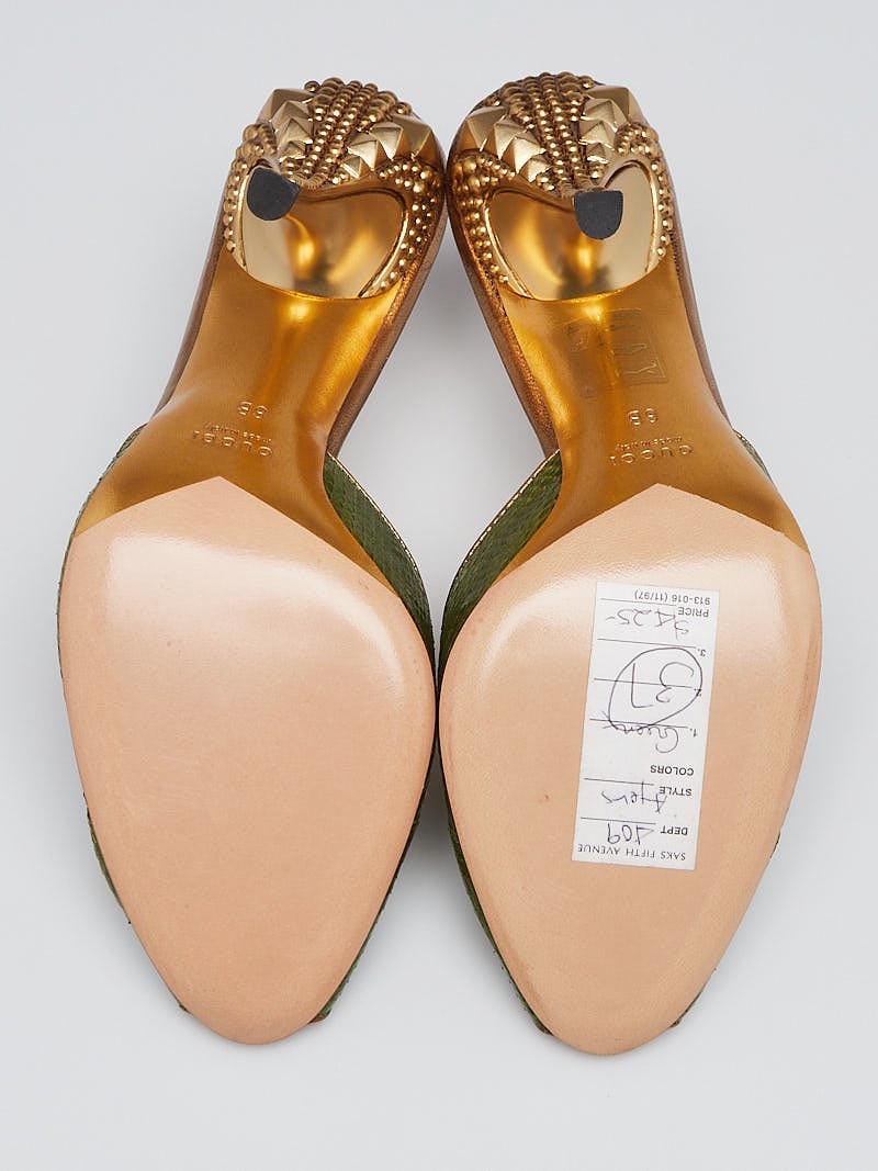 Gucci Leaf Green Snakeskin and Leather Studded Mule Sandals Gucci Leaf Green Snakeskin and Leather Studded Mule Sandals