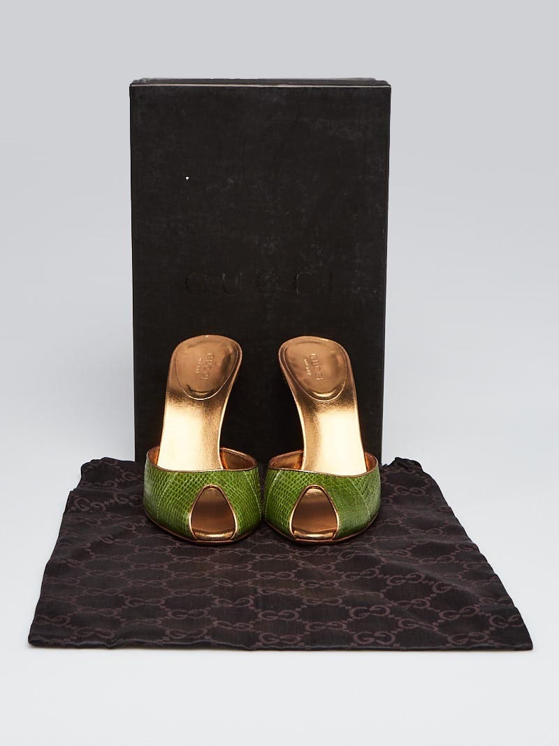 Gucci Leaf Green Snakeskin and Leather Studded Mule Sandals Gucci Leaf Green Snakeskin and Leather Studded Mule Sandals
