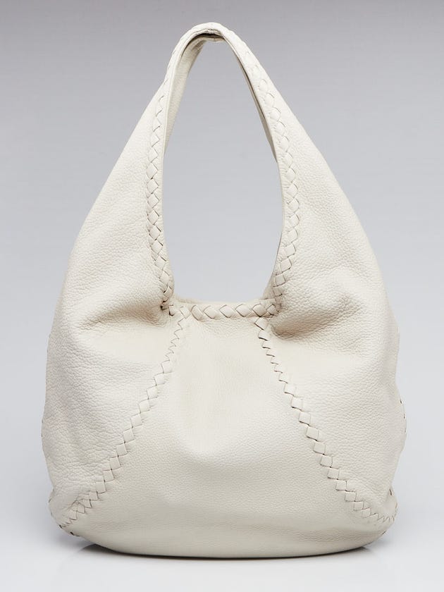 Bottega Veneta White Cervo Leather Large Baseball Hobo Bag