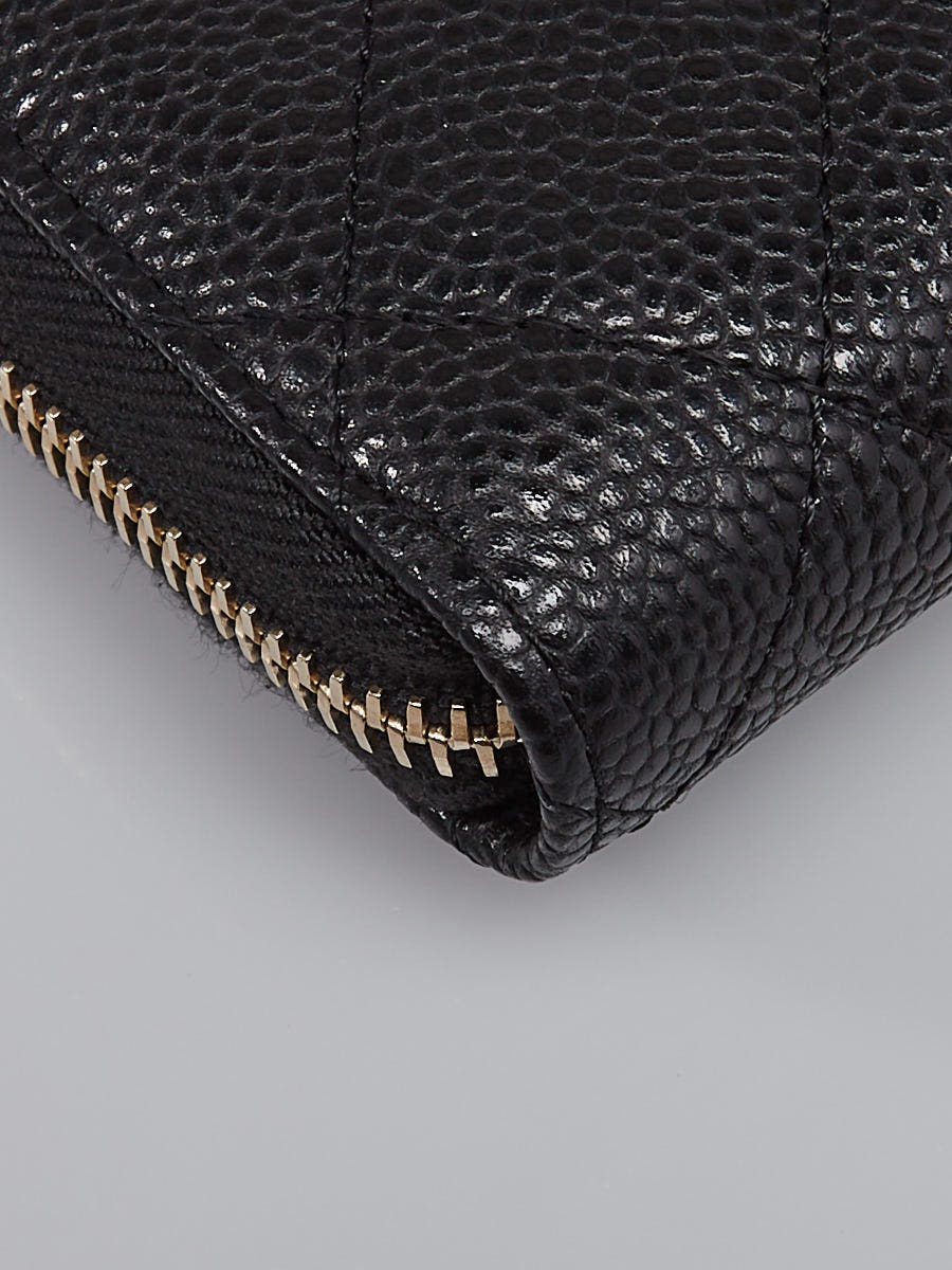 Chanel Black Quilted Caviar Leather Zip Organizer Wallet - Yoogi's Closet