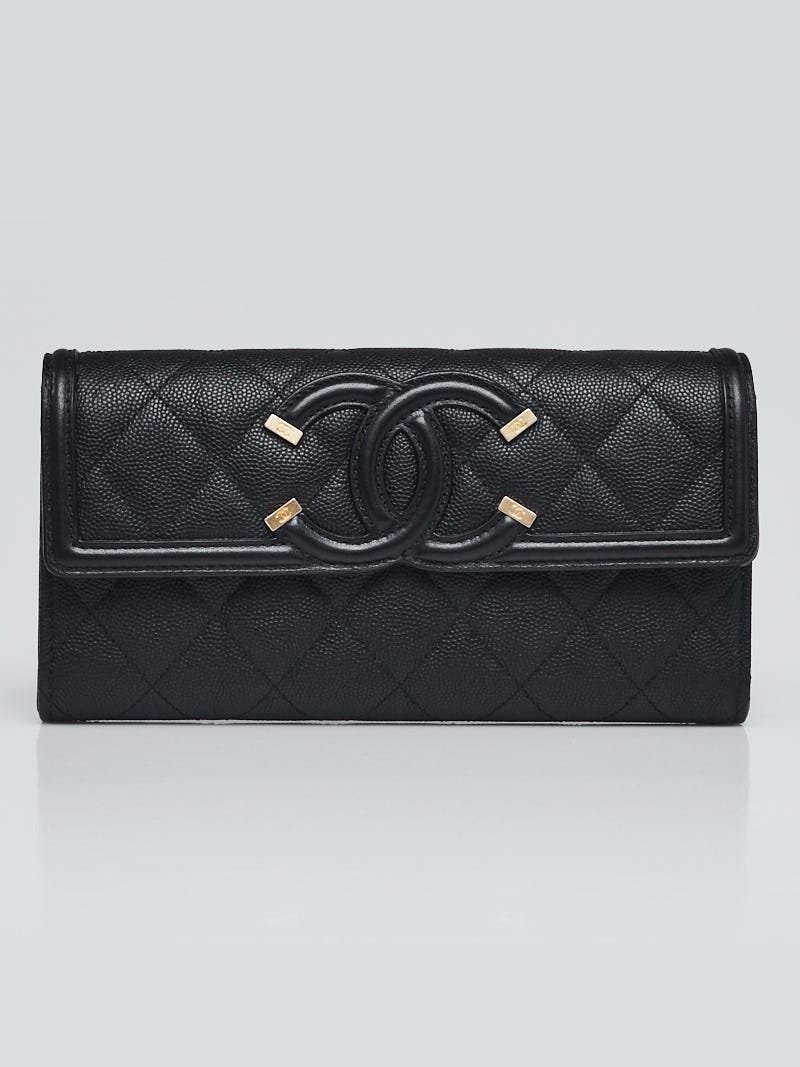Chanel Black Quilted Grained Calfskin L Gusset Flap Wallet Yoogi s Closet