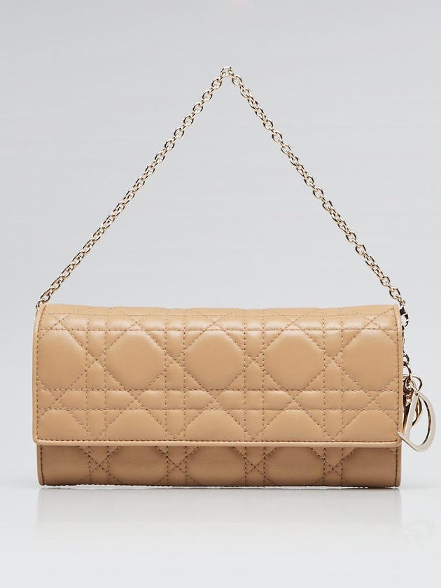 Christian Dior Beige Quilted Cannage Leather Lady Dior Wallet on Chain Bag