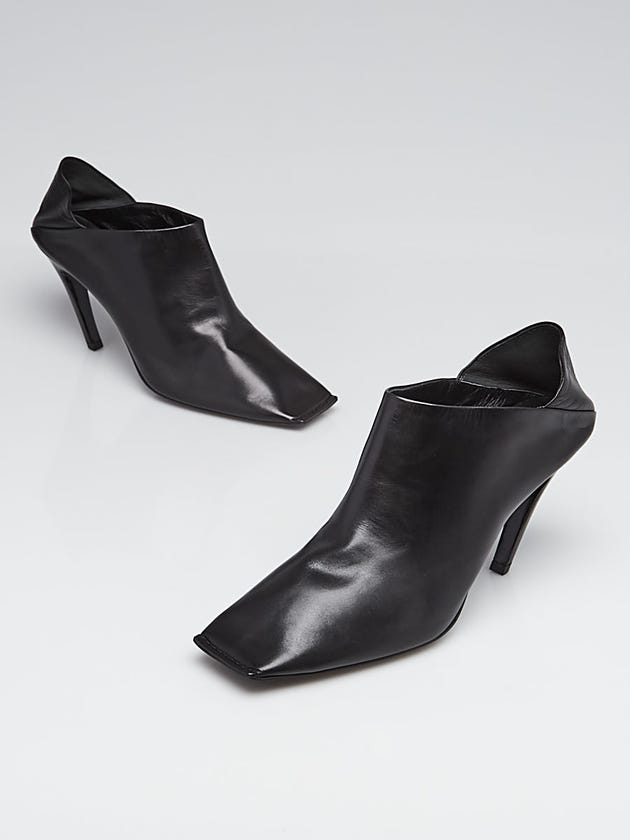 Balenciaga Black Leather Square Toe Foldable Mule Heels Size 8.5/39