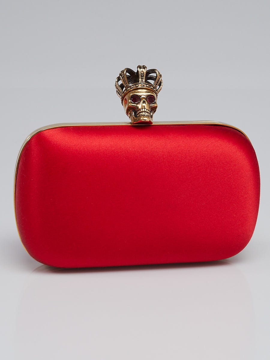 Alexander McQueen Red Satin Crowned Skull Box Clutch Bag | Yoogi's